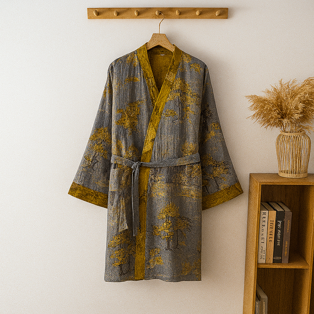 Glevato | Men's Kimono Robe with Jacquard Print
