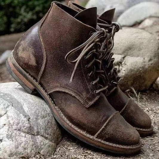Glevato | Men's Lace-Up Ankle Boots Distressed Design