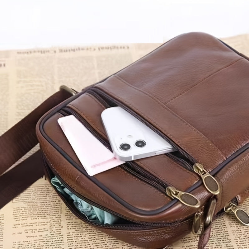 Glevato | Men’s Leather Shoulder Bag | Genuine Cowhide Crossbody | Adjustable Strap