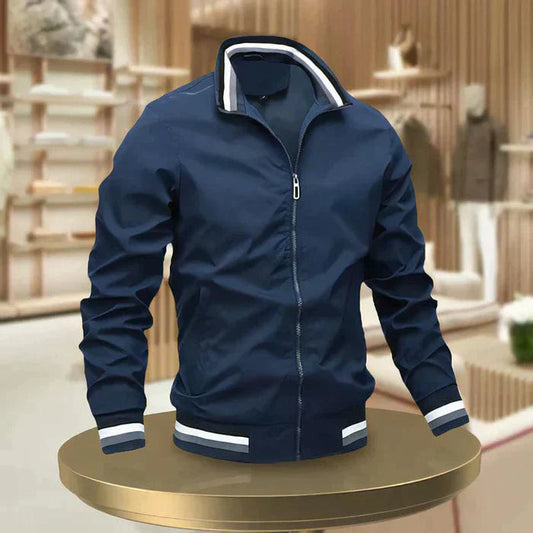 Glevato | Men's Lightweight Bomber Jacket with Striped Collar and Cuffs
