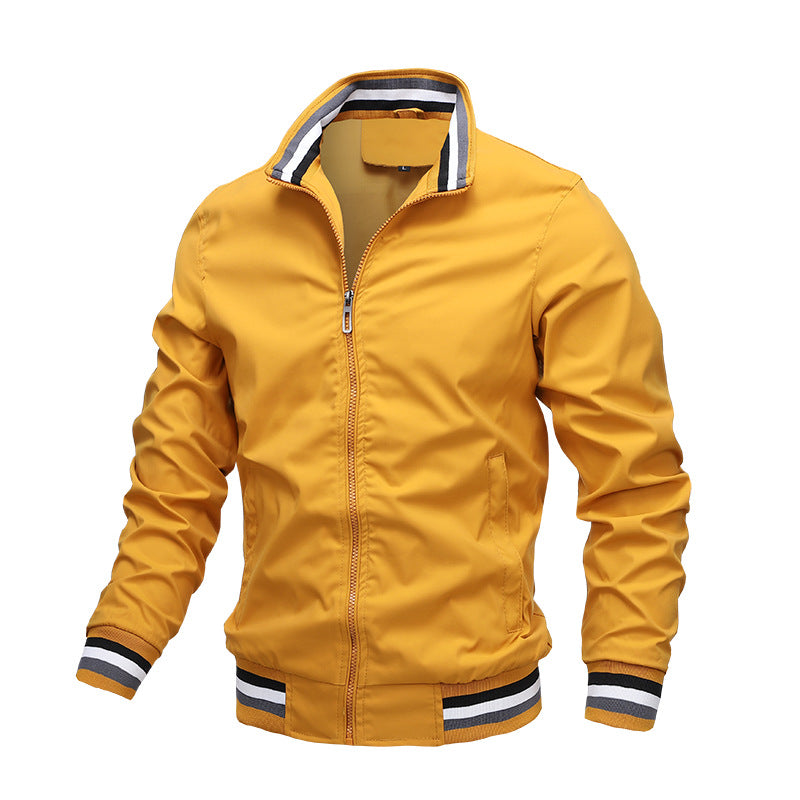 Glevato | Men's Lightweight Bomber Jacket with Striped Collar and Cuffs