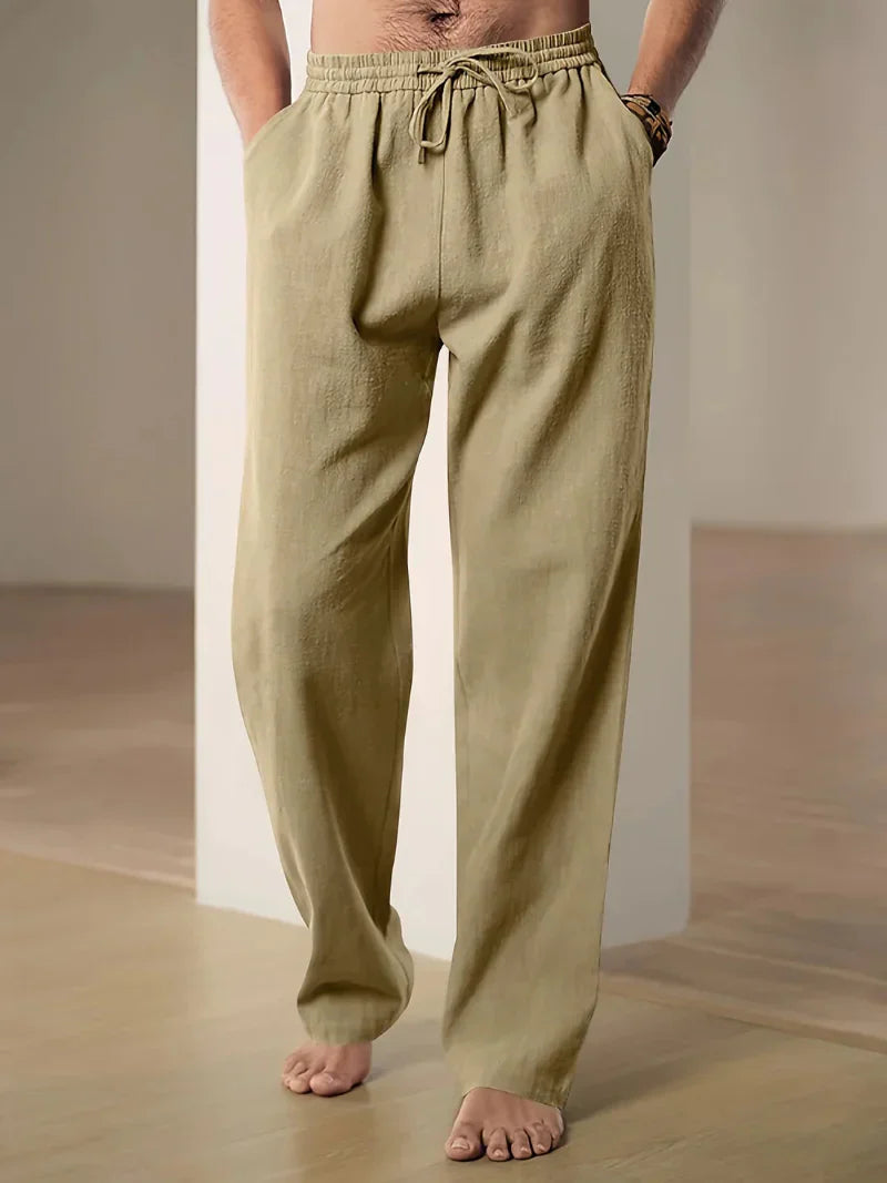 Glevato | Men's Linen Blend Drawstring Wide Leg Pants