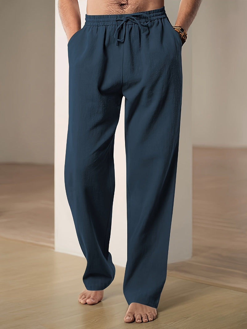Glevato | Men's Linen Blend Drawstring Wide Leg Pants