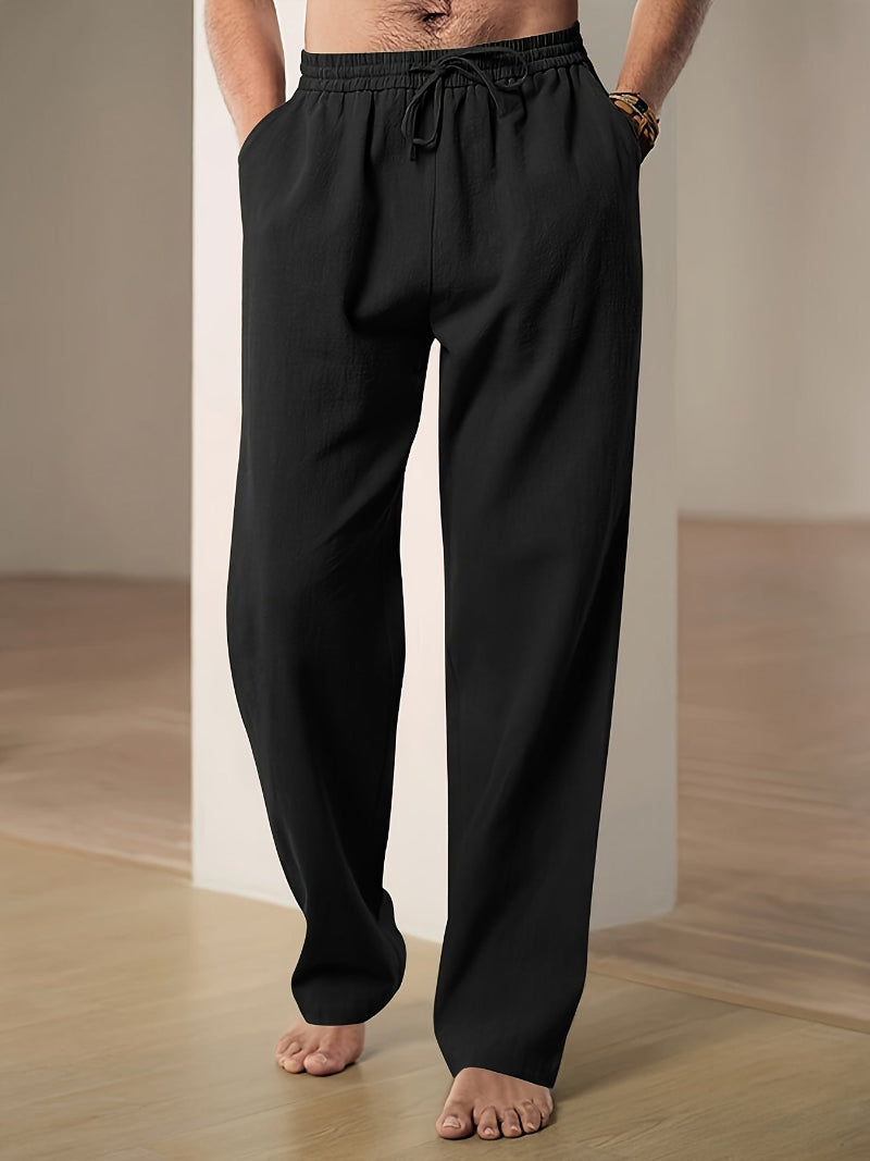 Glevato | Men's Linen Blend Drawstring Wide Leg Pants