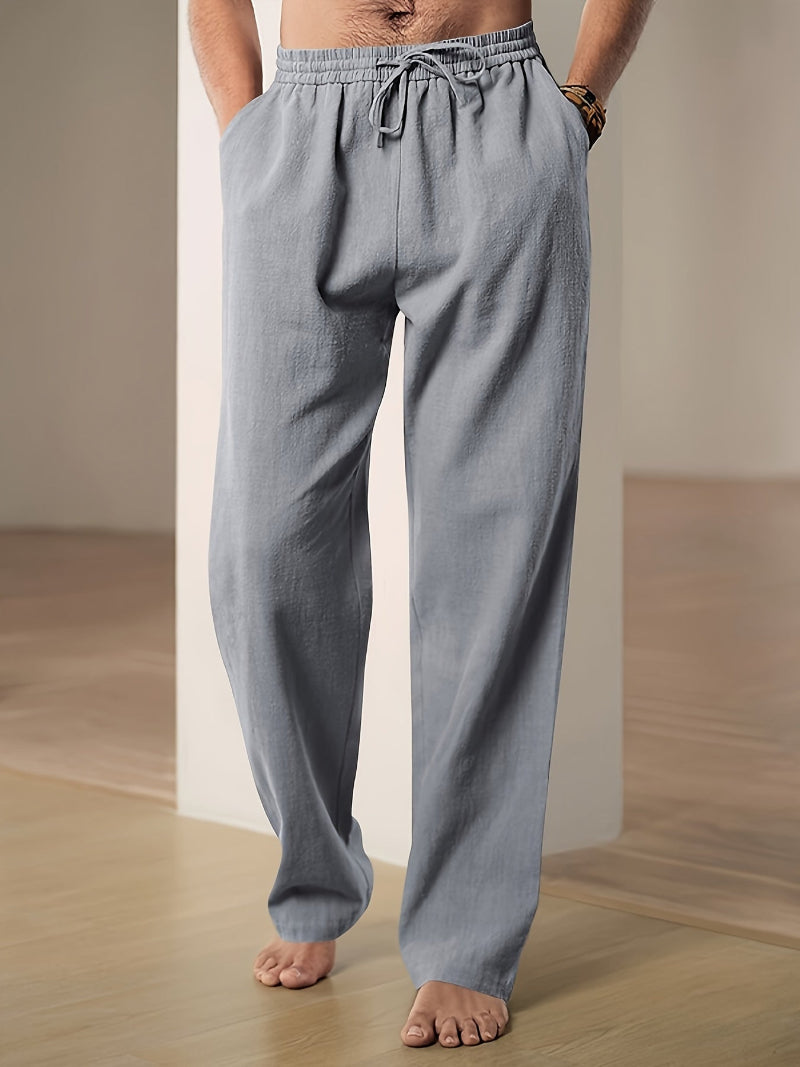 Glevato | Men's Linen Blend Drawstring Wide Leg Pants