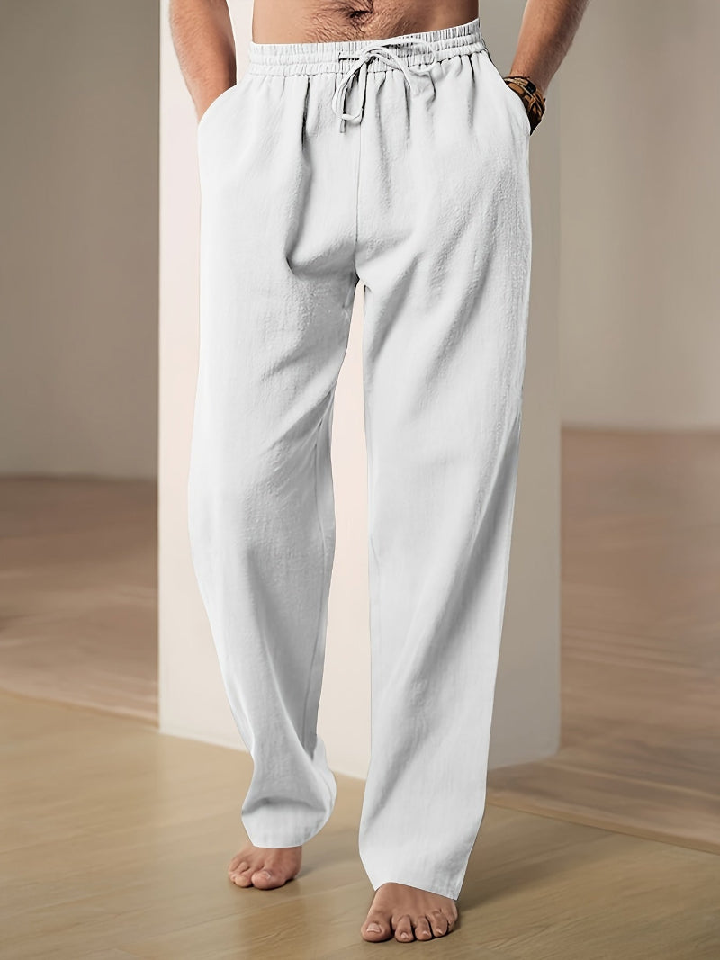 Glevato | Men's Linen Blend Drawstring Wide Leg Pants