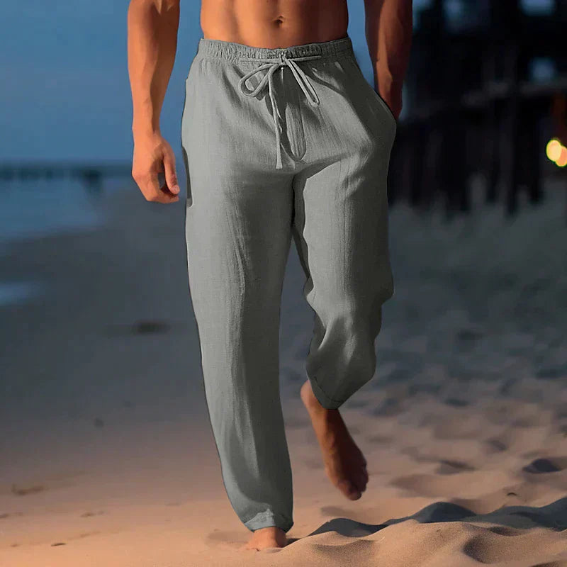 Glevato | Men's Linen Blend Trousers with Drawstring Waist