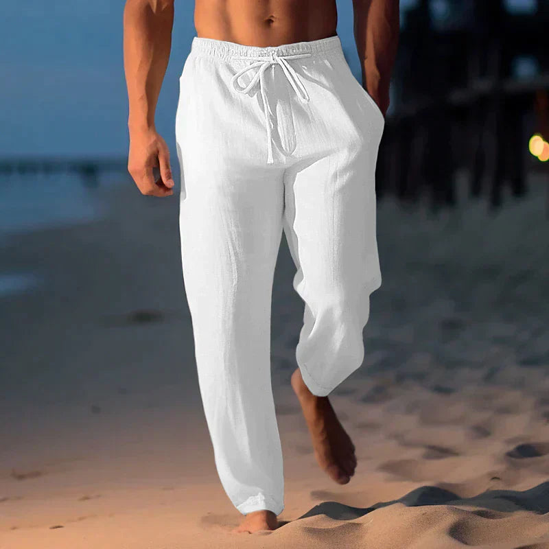 Glevato | Men's Linen Blend Trousers with Drawstring Waist