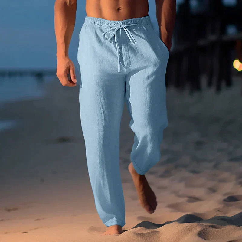 Glevato | Men's Linen Blend Trousers with Drawstring Waist