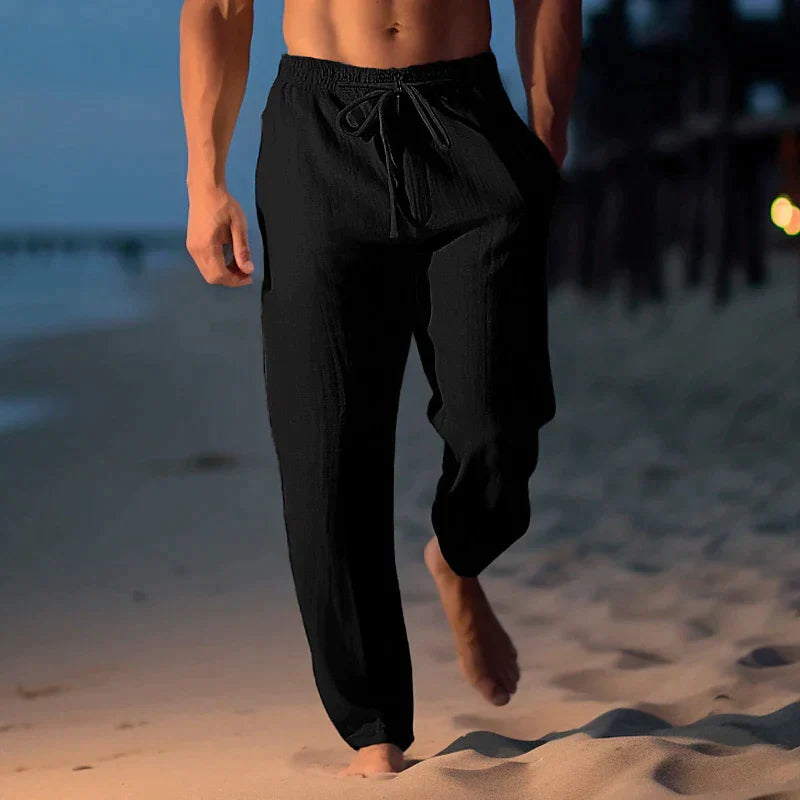 Glevato | Men's Linen Blend Trousers with Drawstring Waist