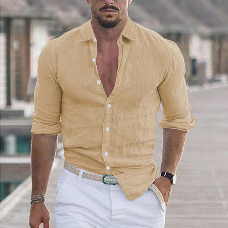 Glevato | Men's Long Sleeve Button-Up Shirt with Turn-Down Collar