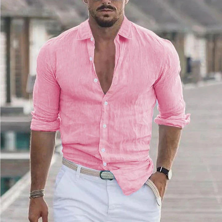 Glevato | Men's Long Sleeve Button-Up Shirt with Turn-Down Collar