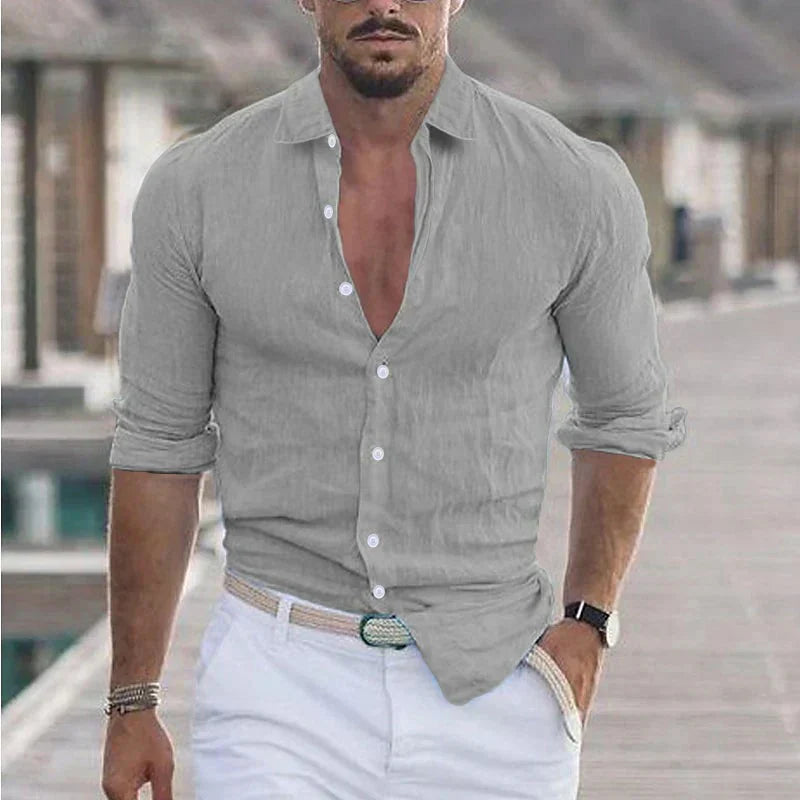 Glevato | Men's Long Sleeve Button-Up Shirt with Turn-Down Collar