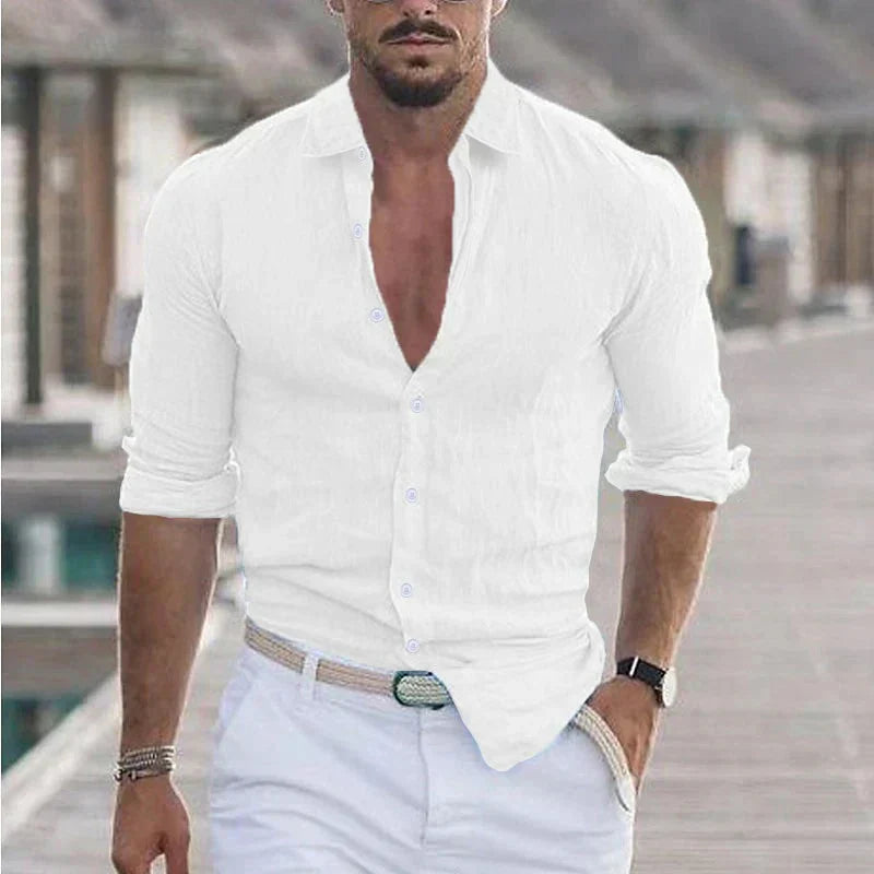 Glevato | Men's Long Sleeve Button-Up Shirt with Turn-Down Collar