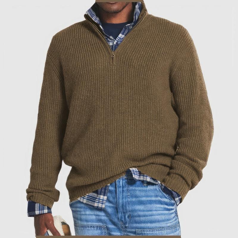 Glevato | Men's Quarter Zip Ribbed Knit Sweater
