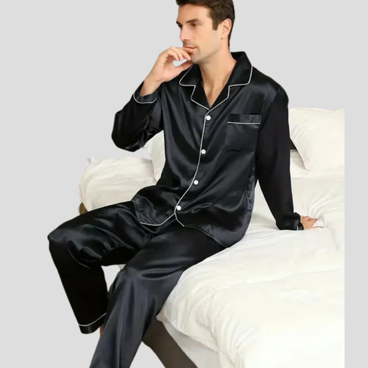 Glevato | Men's Satin Pajama Set with Piping