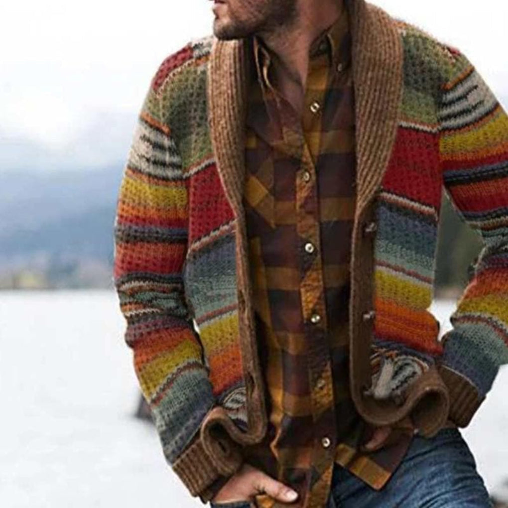 Glevato | Men's Shawl Collar Striped Cardigan Sweater