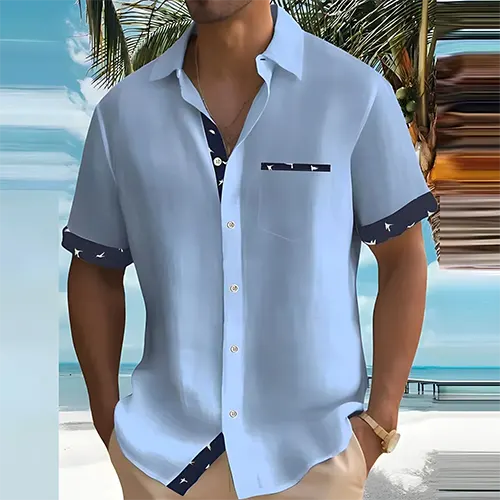 Glevato | Men's Short Sleeve Camp Shirt with Contrasting Trim