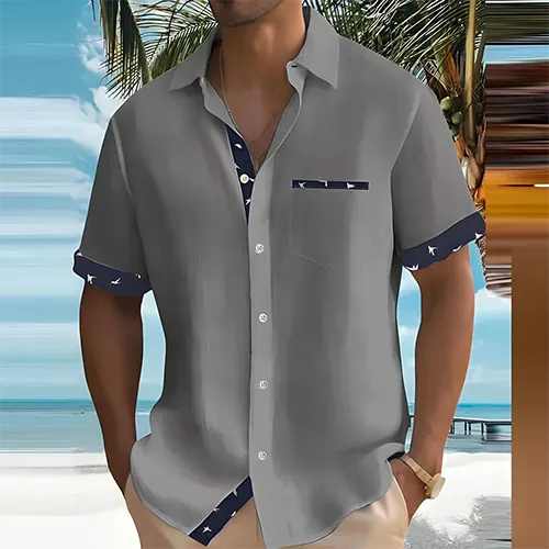 Glevato | Men's Short Sleeve Camp Shirt with Contrasting Trim