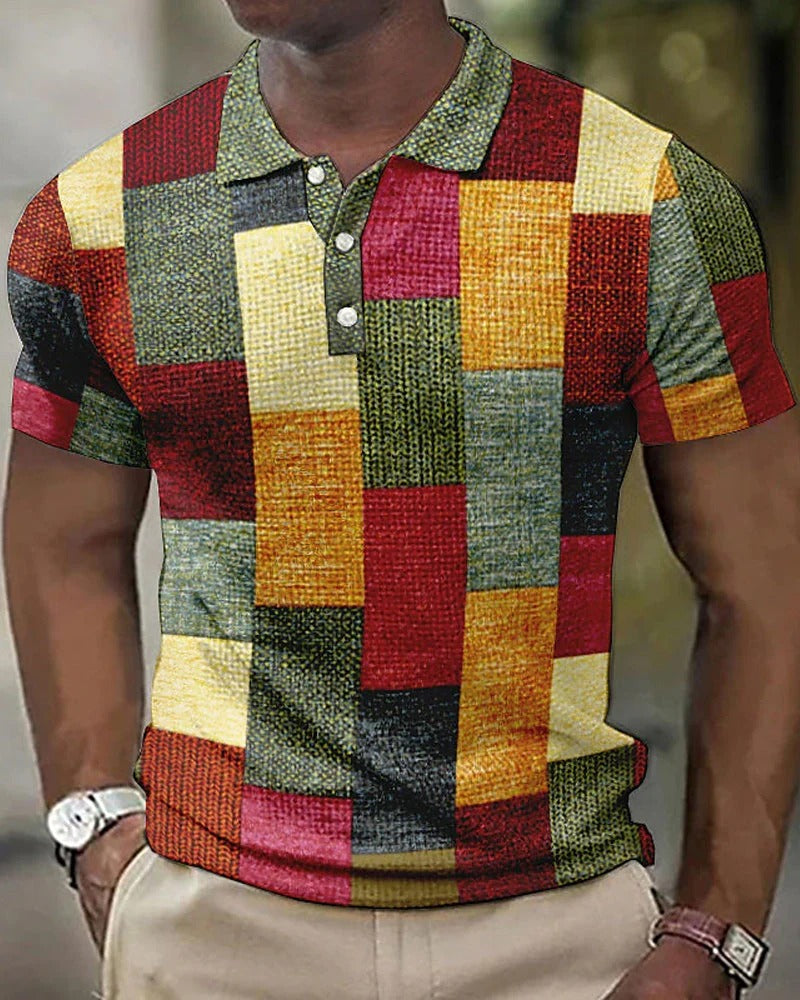 Glevato | Men's Short Sleeve Polo Shirt with Patchwork Print