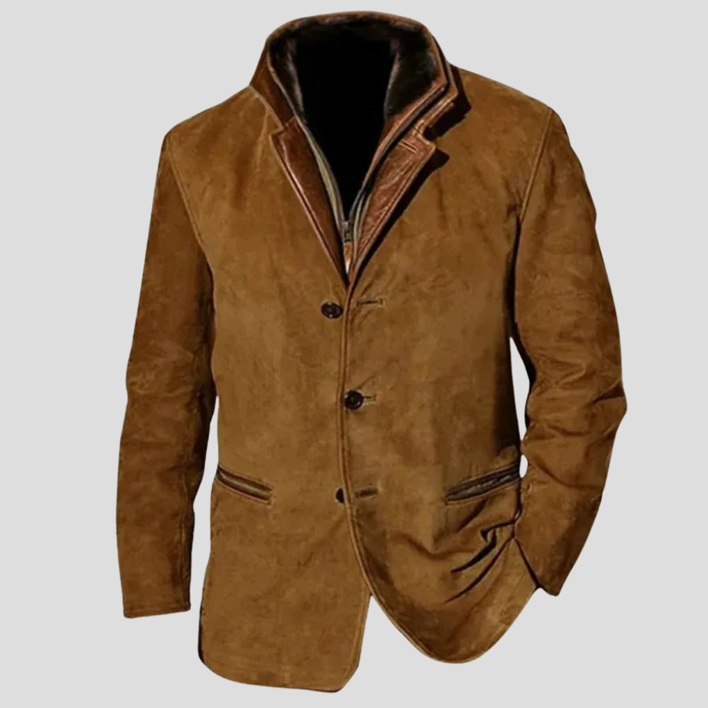 Glevato | Men's Suede Blazer Jacket with Contrast Collar