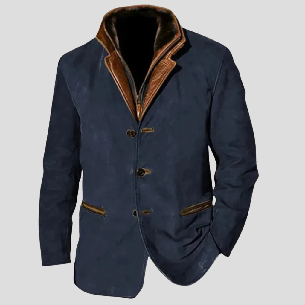 Glevato | Men's Suede Blazer Jacket with Contrast Collar