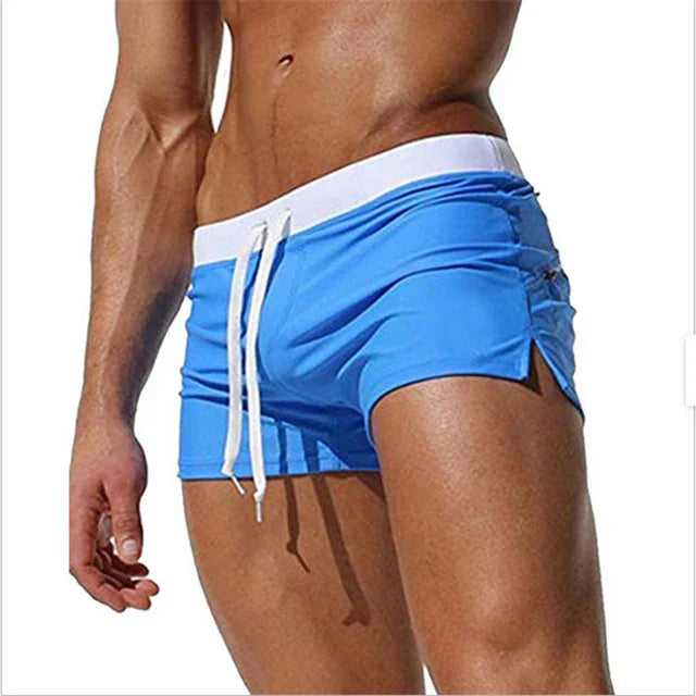 Glevato | Men's Swim Shorts with Drawstring Waistband and Side Slits