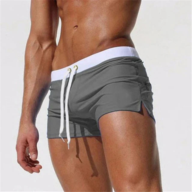 Glevato | Men's Swim Shorts with Drawstring Waistband and Side Slits