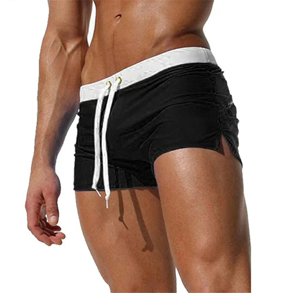 Glevato | Men's Swim Shorts with Drawstring Waistband and Side Slits