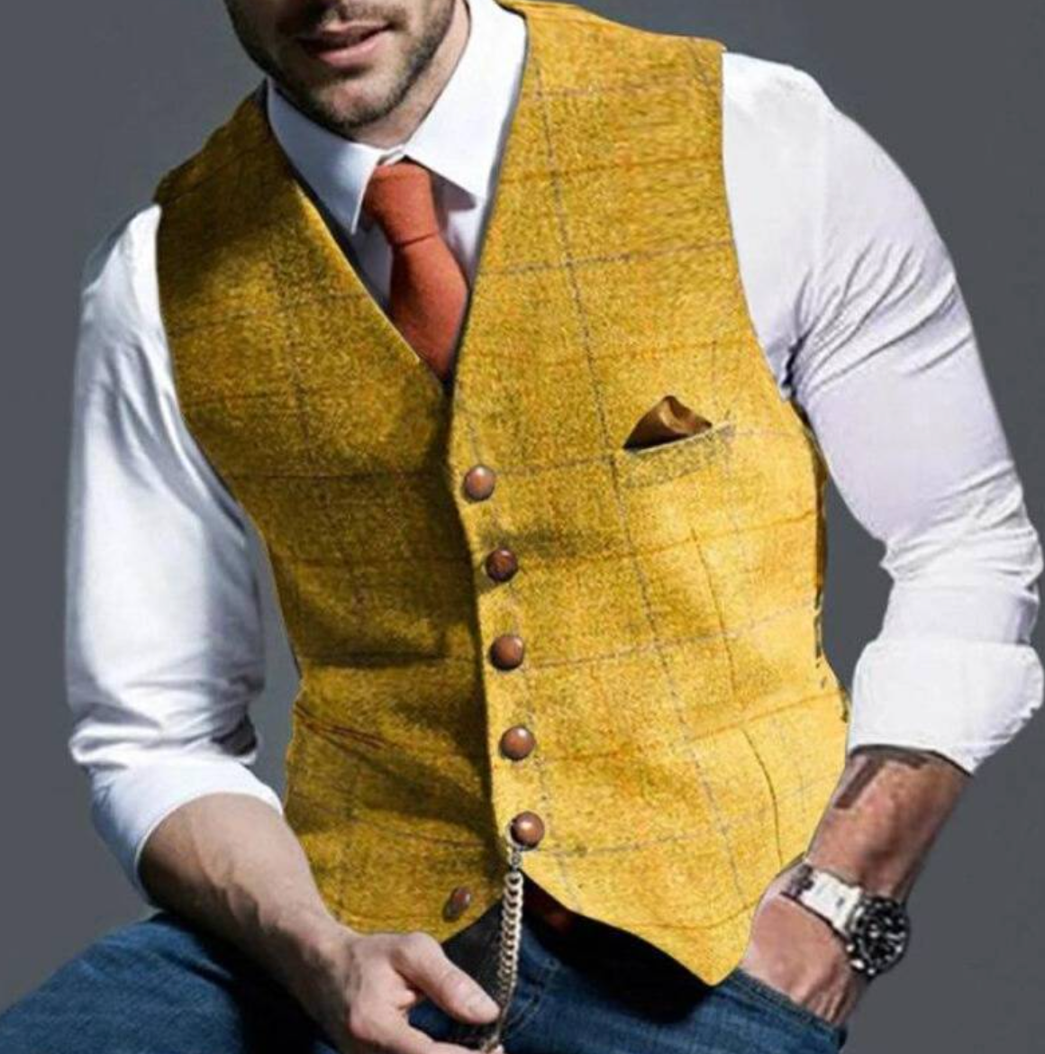 Glevato | Men's Tweed Vest with Button Front