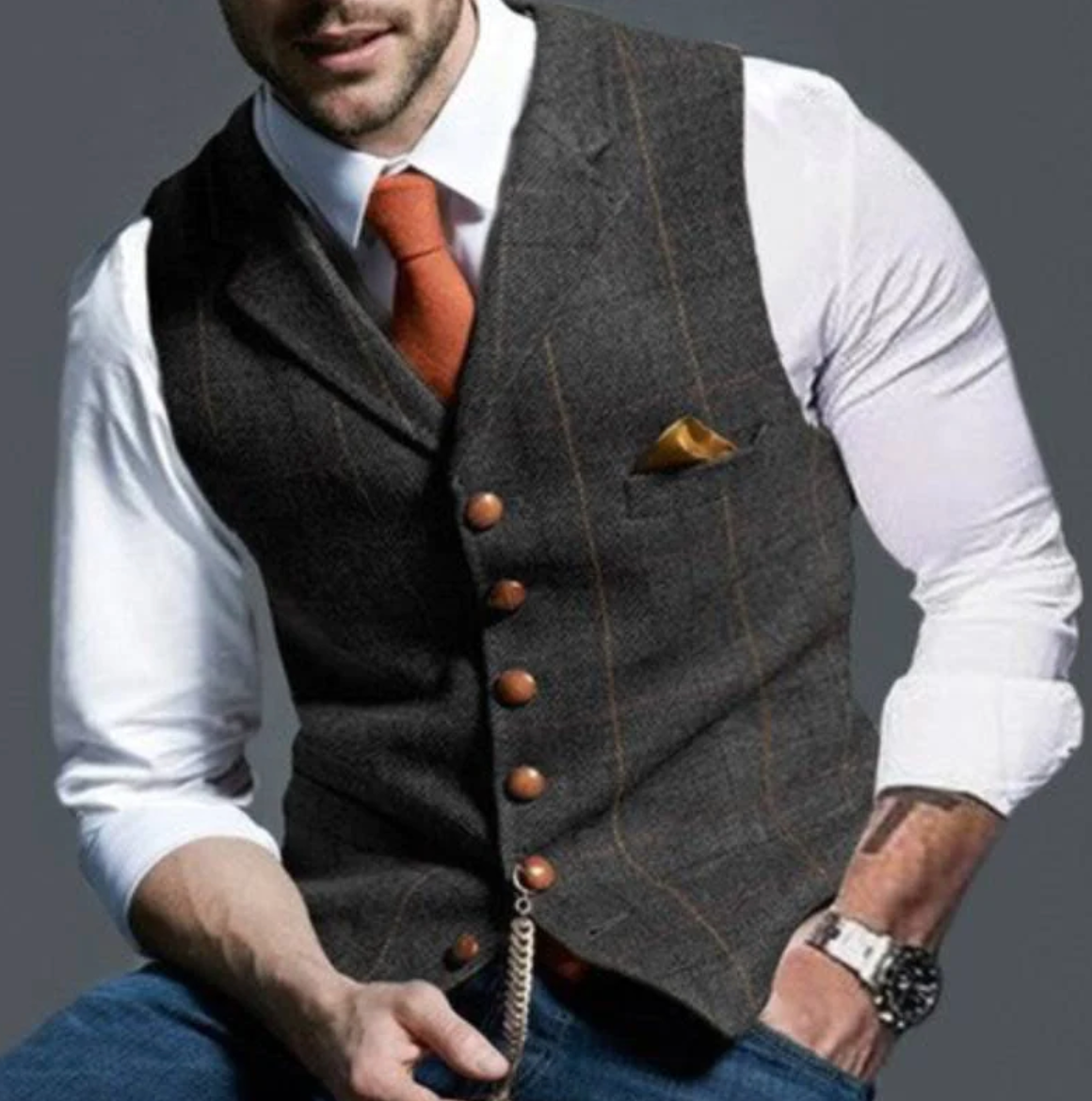 Glevato | Men's Tweed Vest with Button Front
