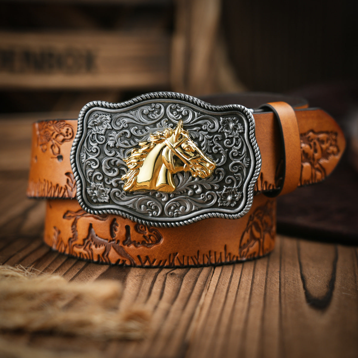 Glevato | Men's Western Style – Vegan Leather Belt with Solid Metal Buckle