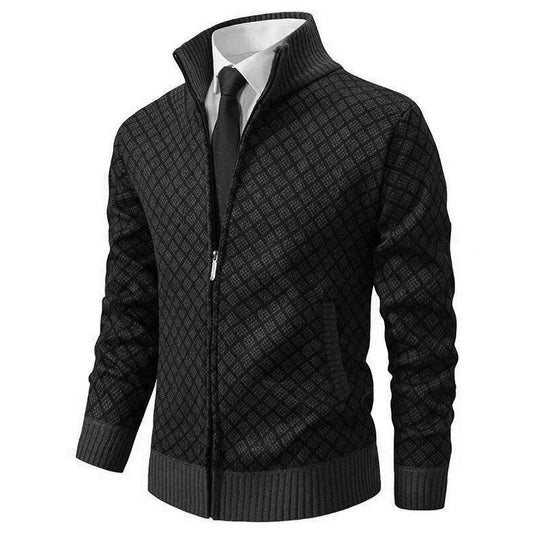 Glevato | Men's Zip Front Geometric Pattern Knit Cardigan