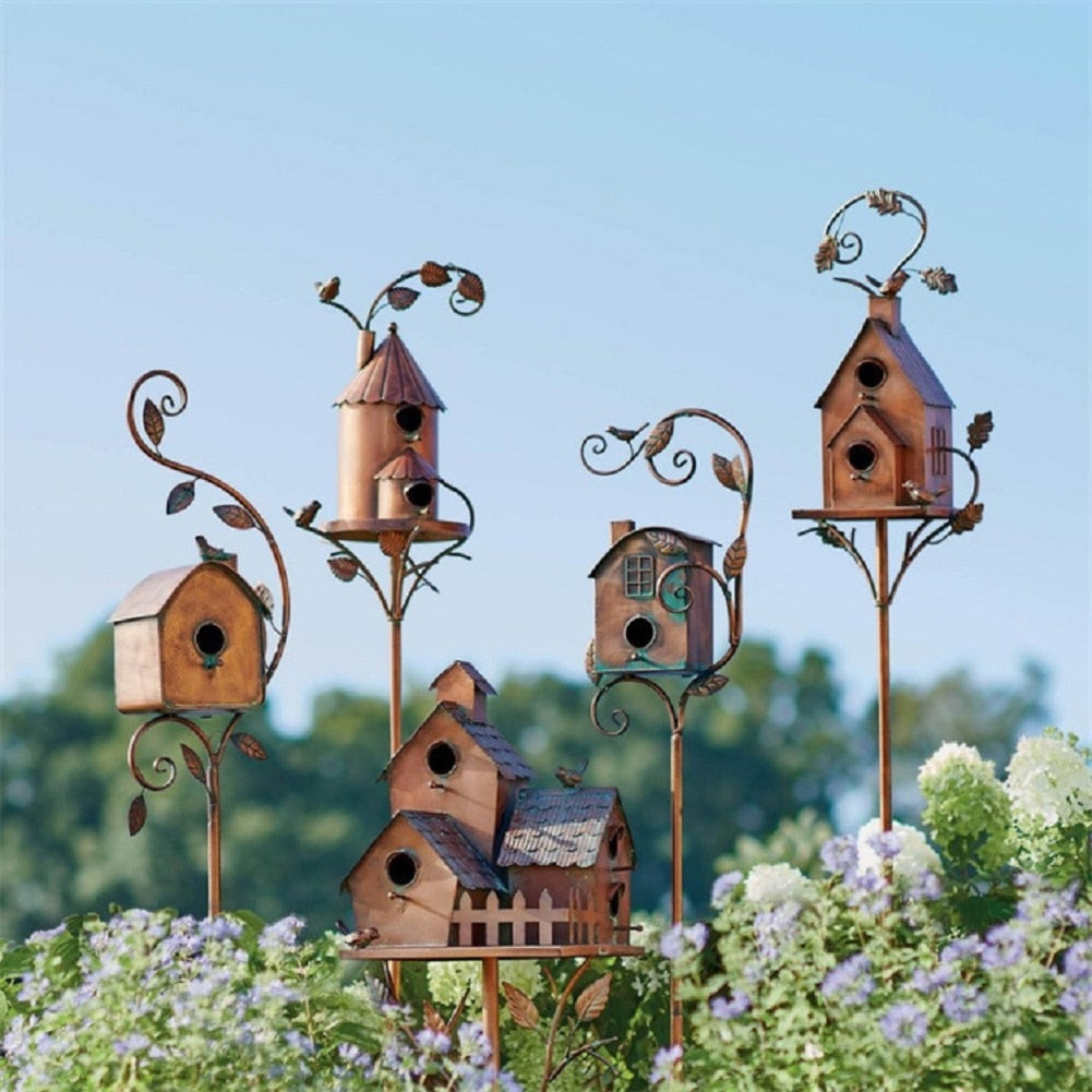 Glevato | Metal Art Birdhouse on Garden Stake - FeatherNest