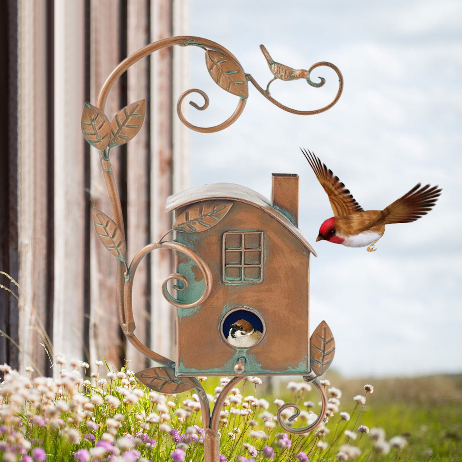 Glevato | Metal Art Birdhouse on Garden Stake - FeatherNest
