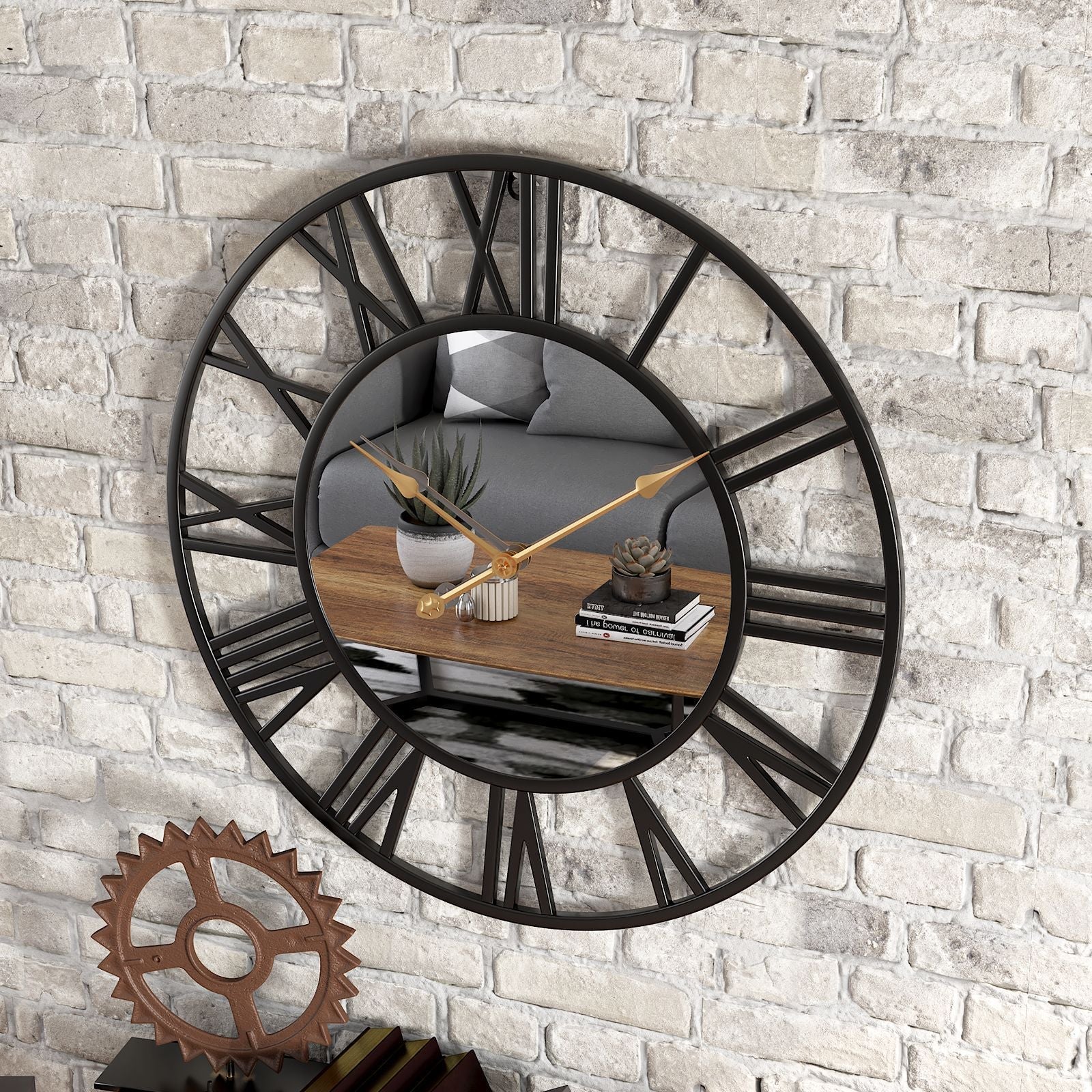 Glevato | Metal Vintage Large Wall Clock with Mirror 39cm