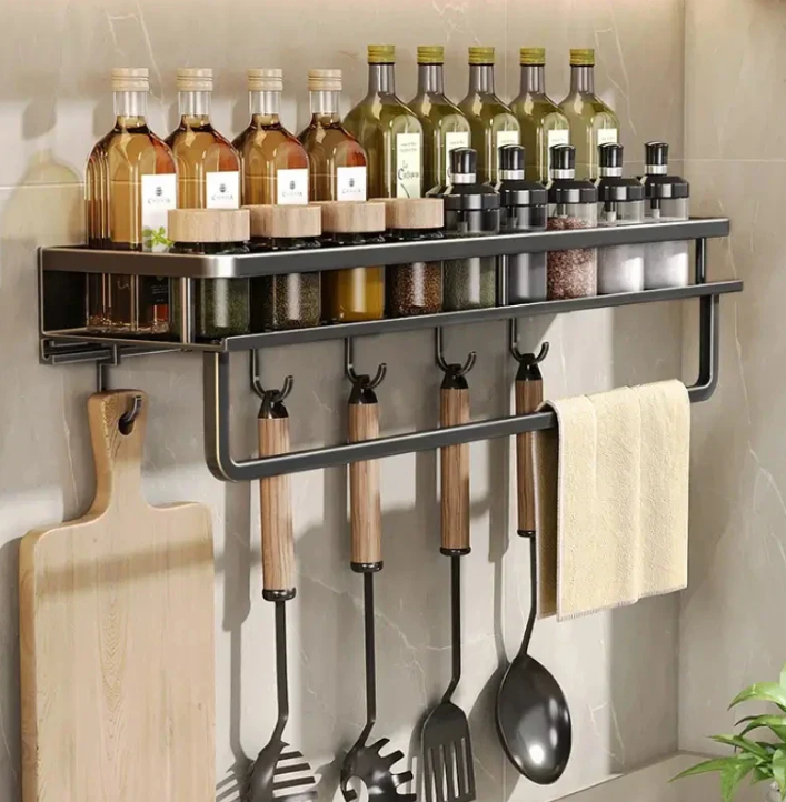 Glevato | Metal Wall Shelf for Kitchen | Space-Saving Storage | Black