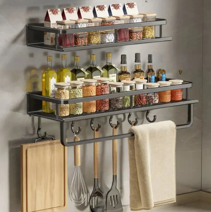 Glevato | Metal Wall Shelf for Kitchen | Space-Saving Storage | Black