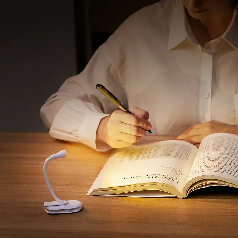 Glevato | Mini Book Light - Portable Clip Light with USB Charging, Dimmable LED for Bedroom, Eye Protection, and Camping - 360° Rotating Clip Book Lamp