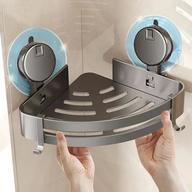 Glevato | No-Drill Suction Powered Corner Bathroom Organizer