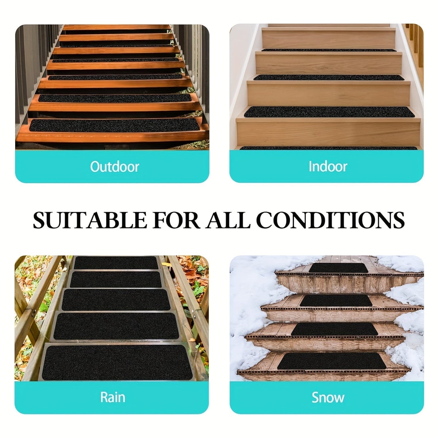 Glevato | Non-Slip Stair Treads 10-Pack – 6"x24", 80-Grit, Weather Resistant