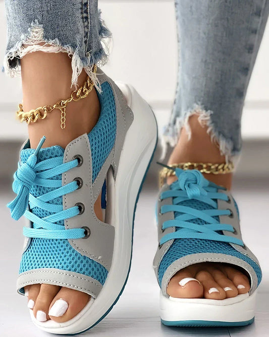 Glevato - Orthopedic Muffin Sandals with Cutout and Lacing