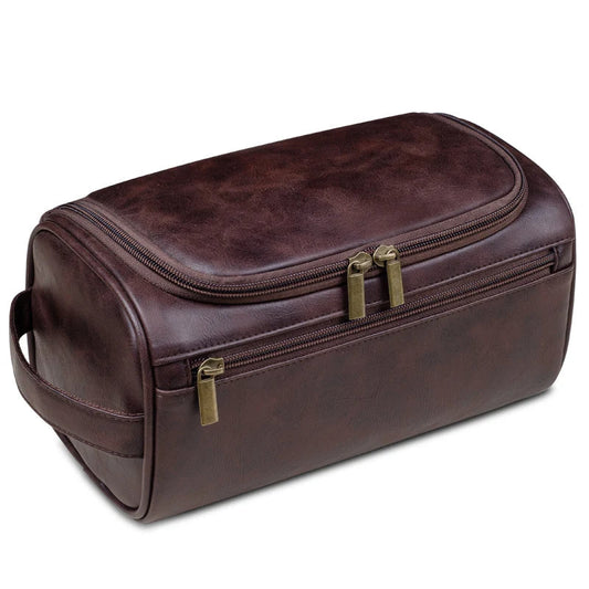 Glevato | Premium Leather Toiletry Bag for Men – Waterproof Hanging Travel Wash Bag