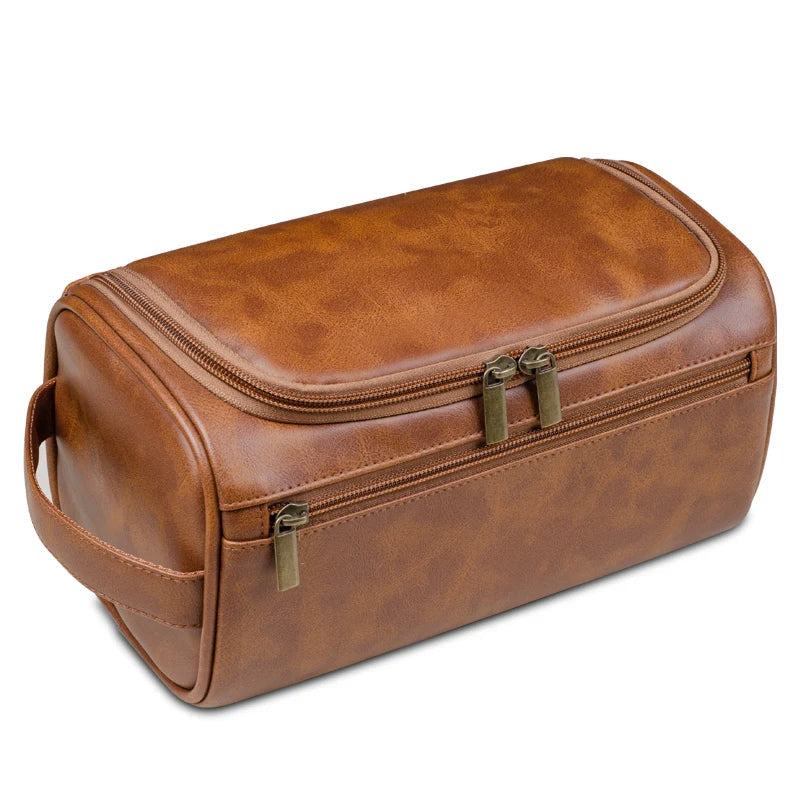 Glevato | Premium Leather Toiletry Bag for Men – Waterproof Hanging Travel Wash Bag