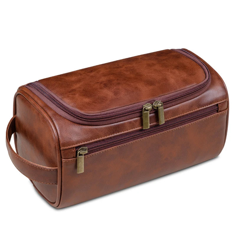 Glevato | Premium Leather Toiletry Bag for Men – Waterproof Hanging Travel Wash Bag