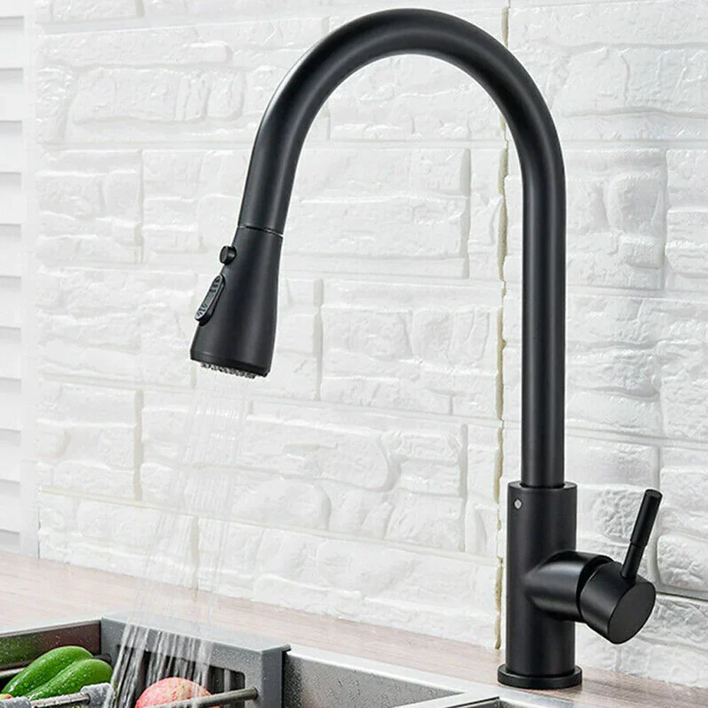 Glevato | Pull-Out Faucet with Single Lever Mixer – Flexible Faucet with Shower Function, High Quality Stainless Steel, Ideal for Modern Kitchens, Easy Installation
