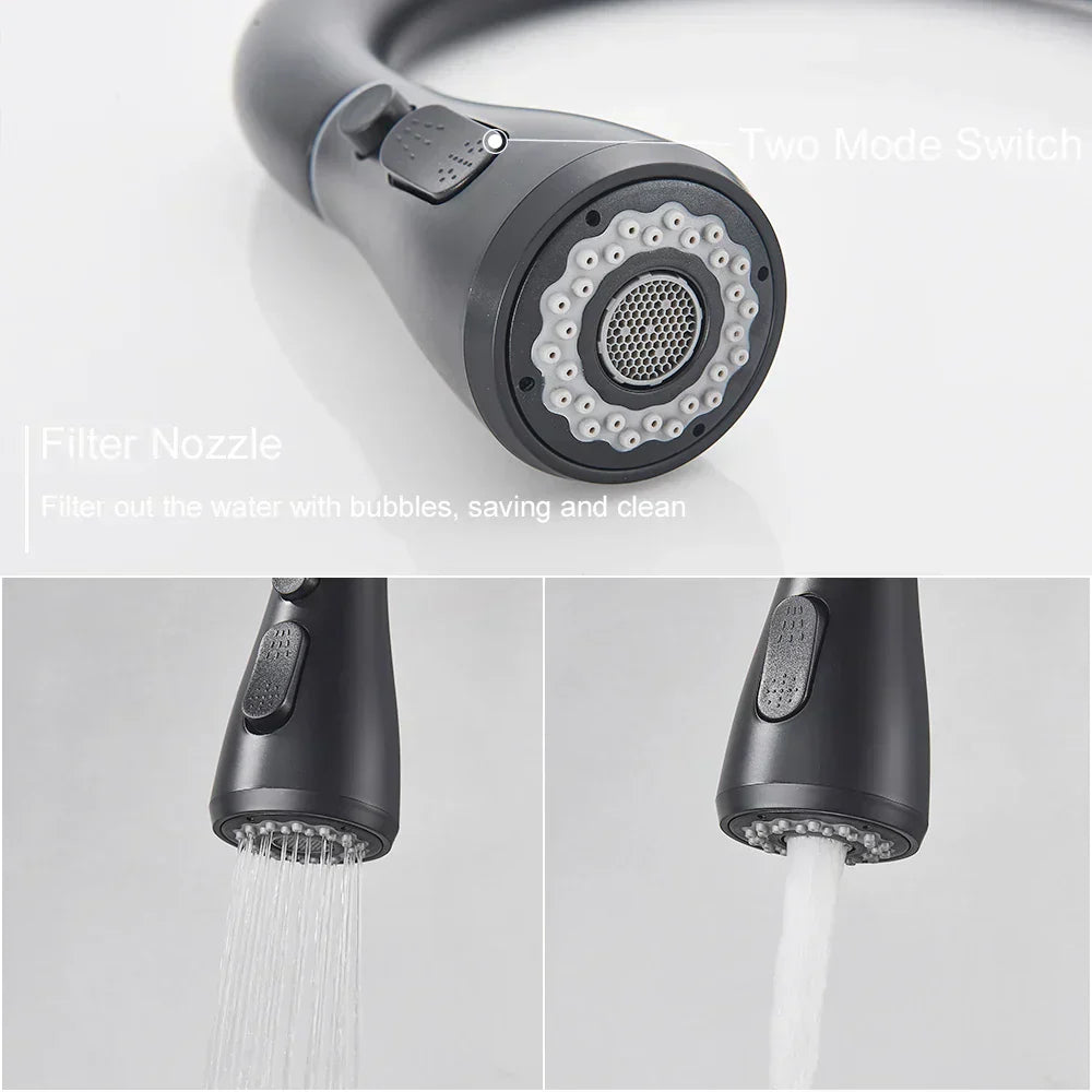 Glevato | Pull-Out Faucet with Single Lever Mixer – Flexible Faucet with Shower Function, High Quality Stainless Steel, Ideal for Modern Kitchens, Easy Installation
