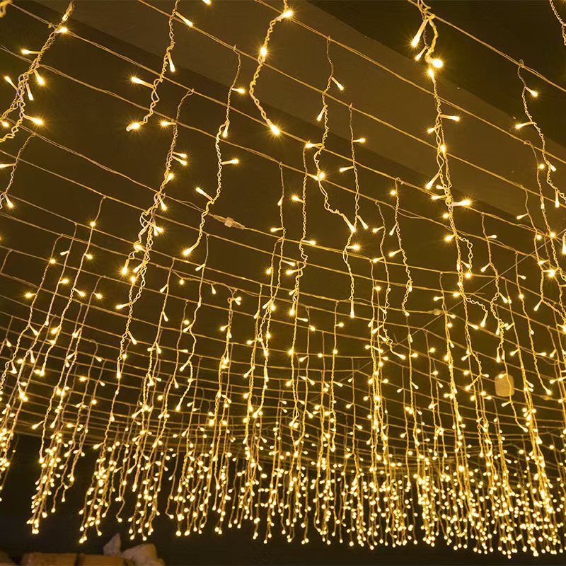 Glevato | Quntis 50m LED Icicle Light String | IP44 Weatherproof | 36V Low Voltage | 500+ LEDs | Icicle Waterfall Effect | Warm White