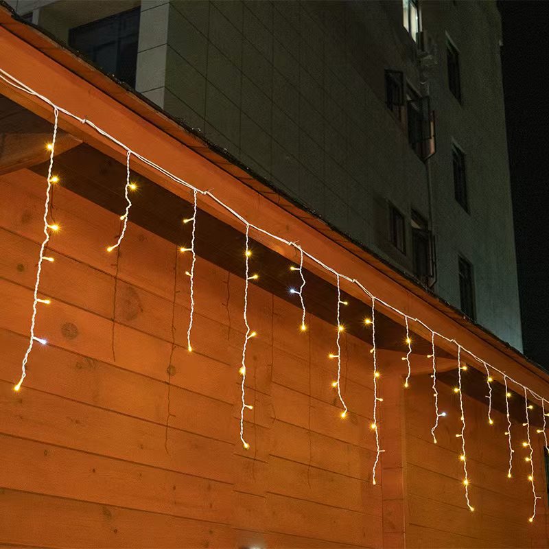 Glevato | Quntis 50m LED Icicle Light String | IP44 Weatherproof | 36V Low Voltage | 500+ LEDs | Icicle Waterfall Effect | Warm White