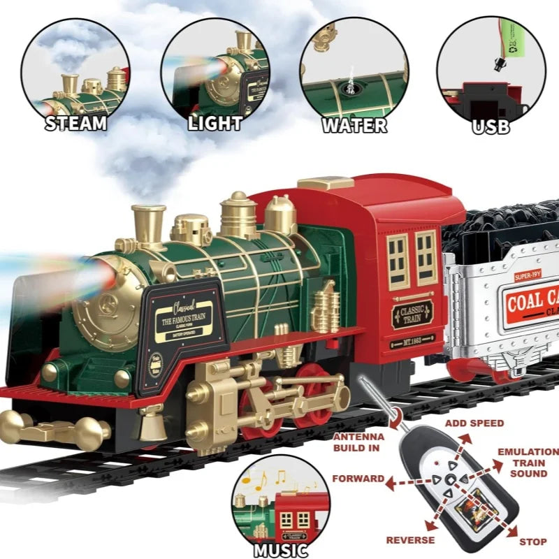 Glevato | Remote Controlled Electric Train Set | Classic Steam Locomotive with Lights
